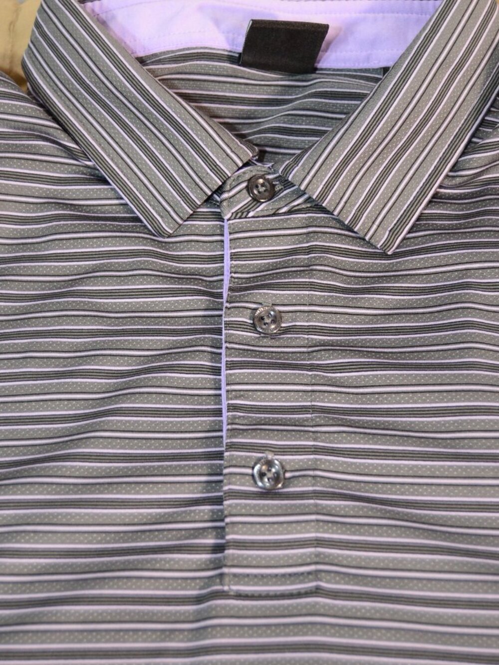 Dunning Golf Purple and Green-Gray Striped Short-Sleeve Polo XXL